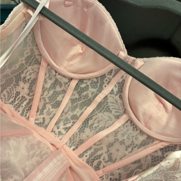 BCBGMAXAZRIA Women's Pink Bodice Floral Illusion Lace Strapless Evening Dress - Picture 7 of 8